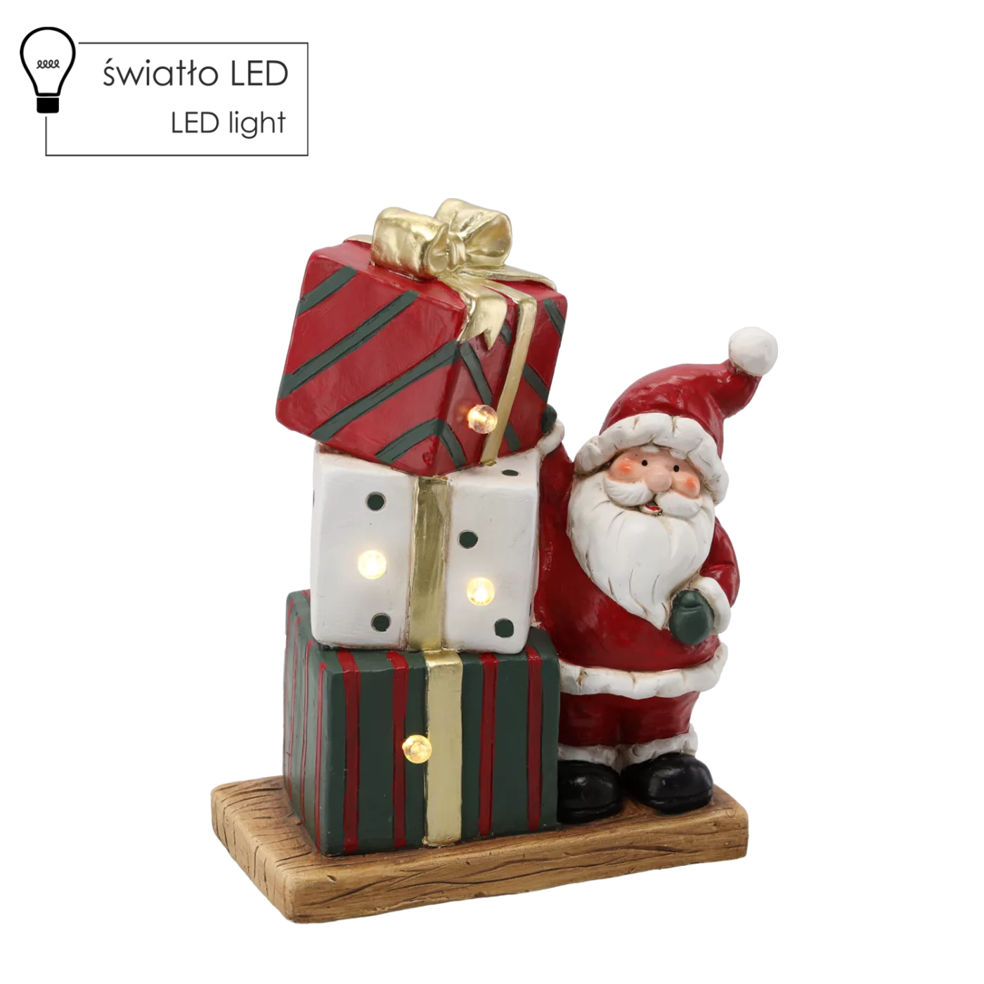 Figurka Mikuláše s dárky 29,5 x 15 x 36 cm LED