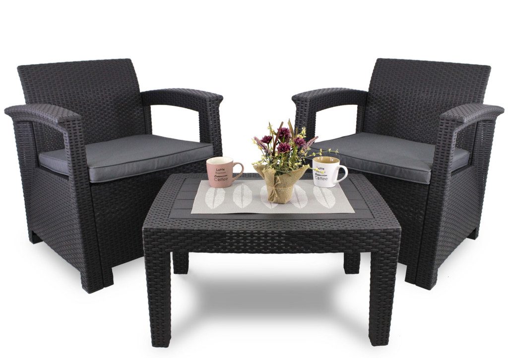 Gardenline Balkonový zahradní set nábytku Rattan stůl + 2 křesla