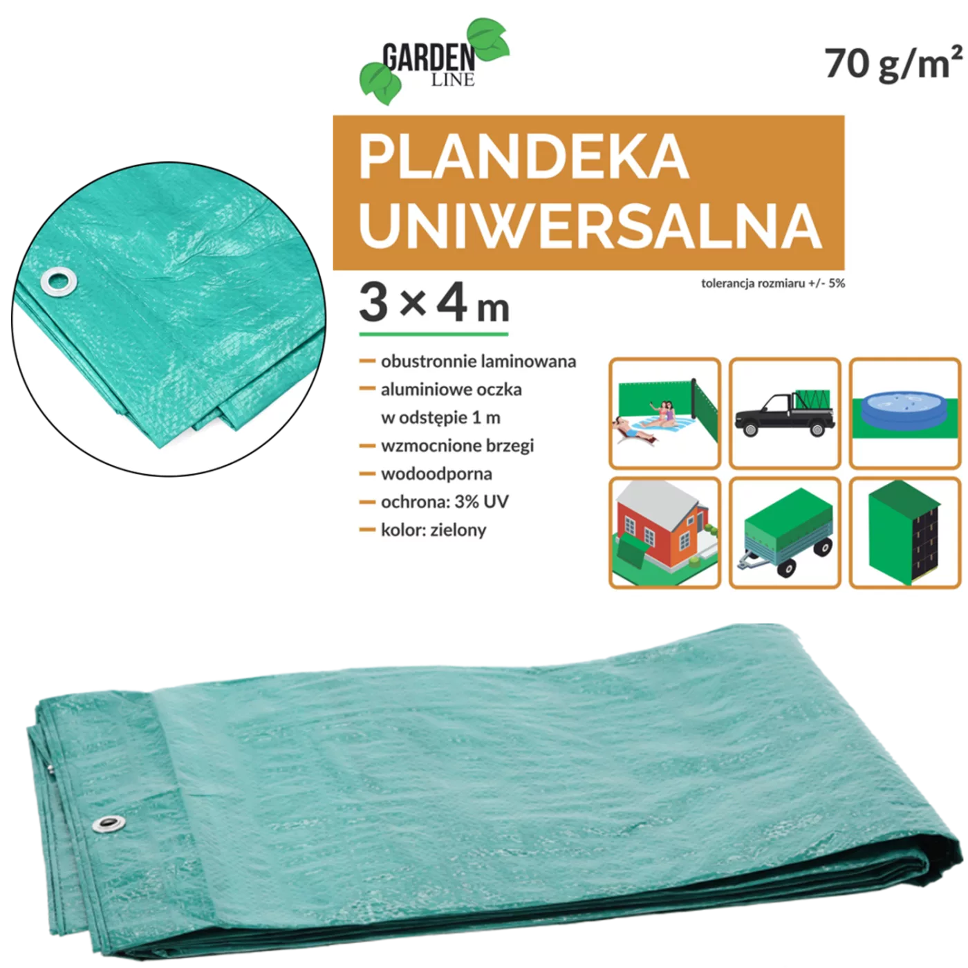 Zelená plachta 3 x 4 m 70 GSM UV 3 %