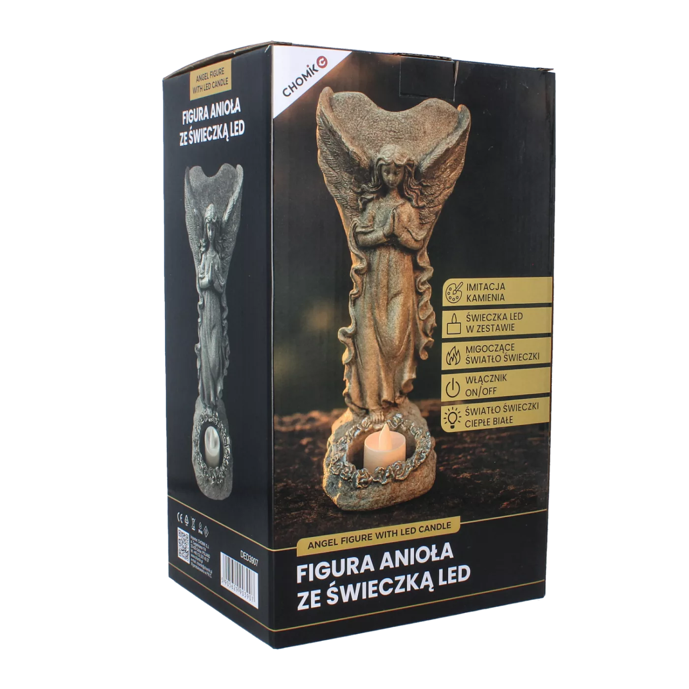 FIGURA ANDĚL STOJÍCÍ LED 10,5 x 13,5 x 26,5 CM S VÁZOU NA KVĚTINY *3907