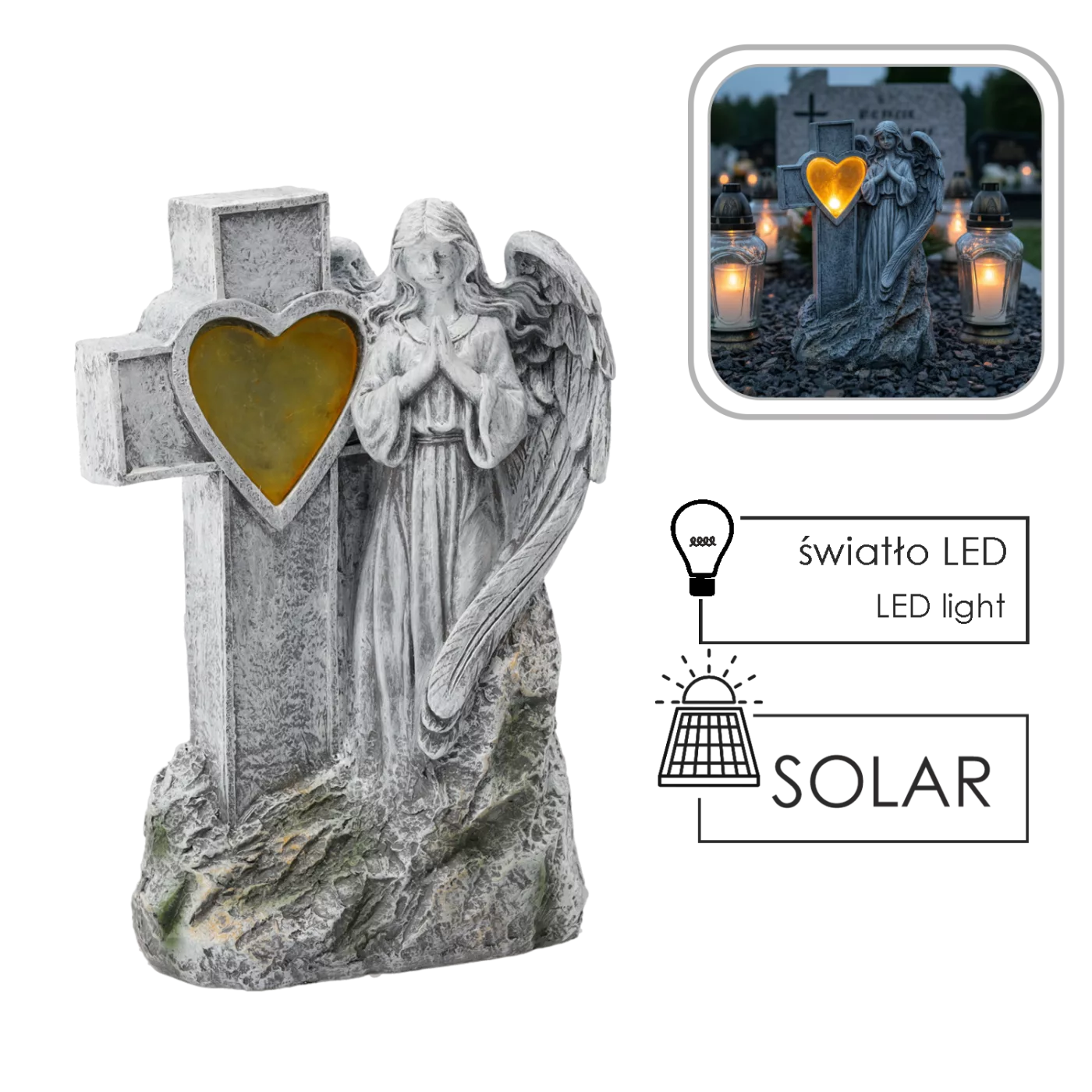 Figurka anjela s krížom LED 22,5 x 12 x 34 cm