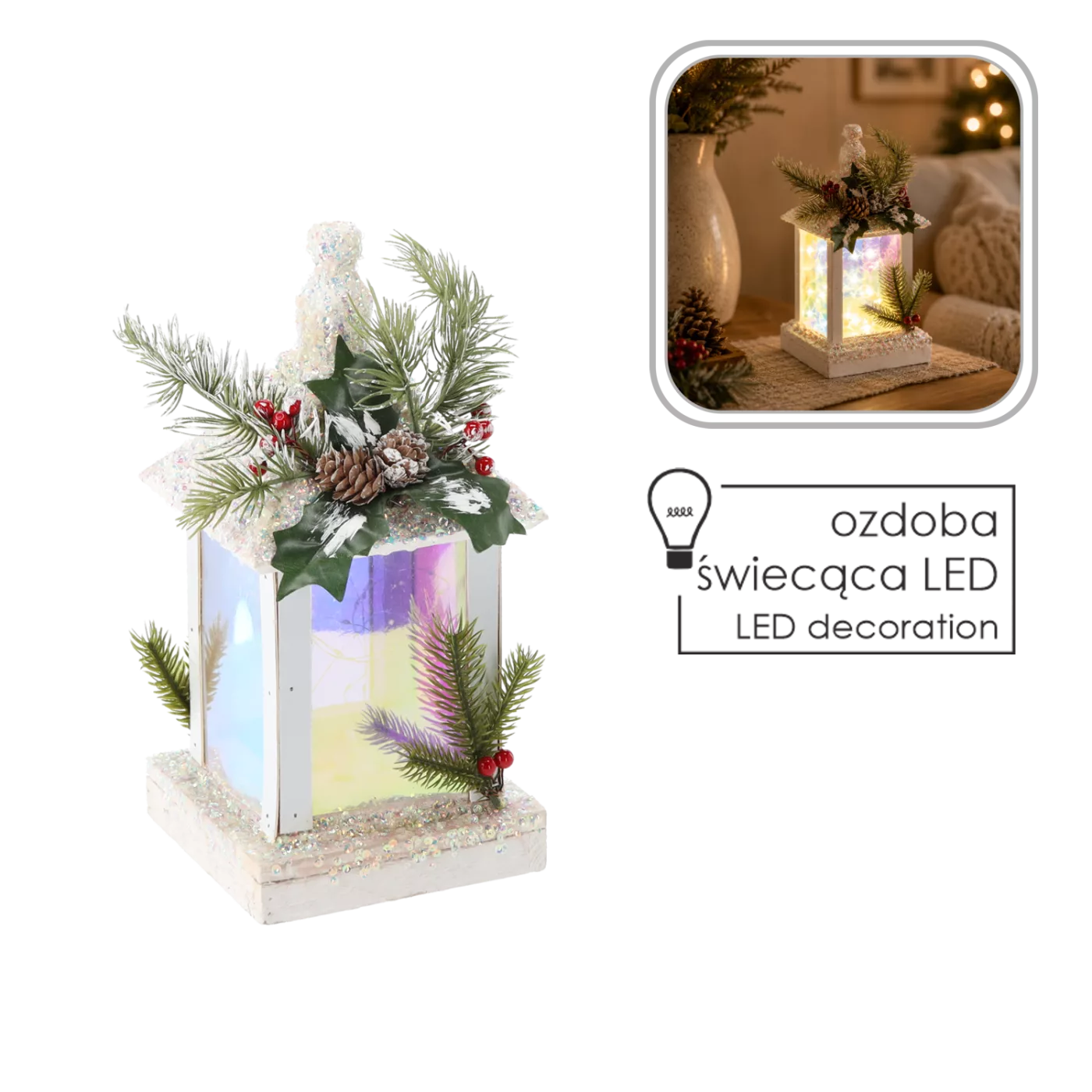 Vánoční lampion bílý LED 15 x 15 x 32 cm