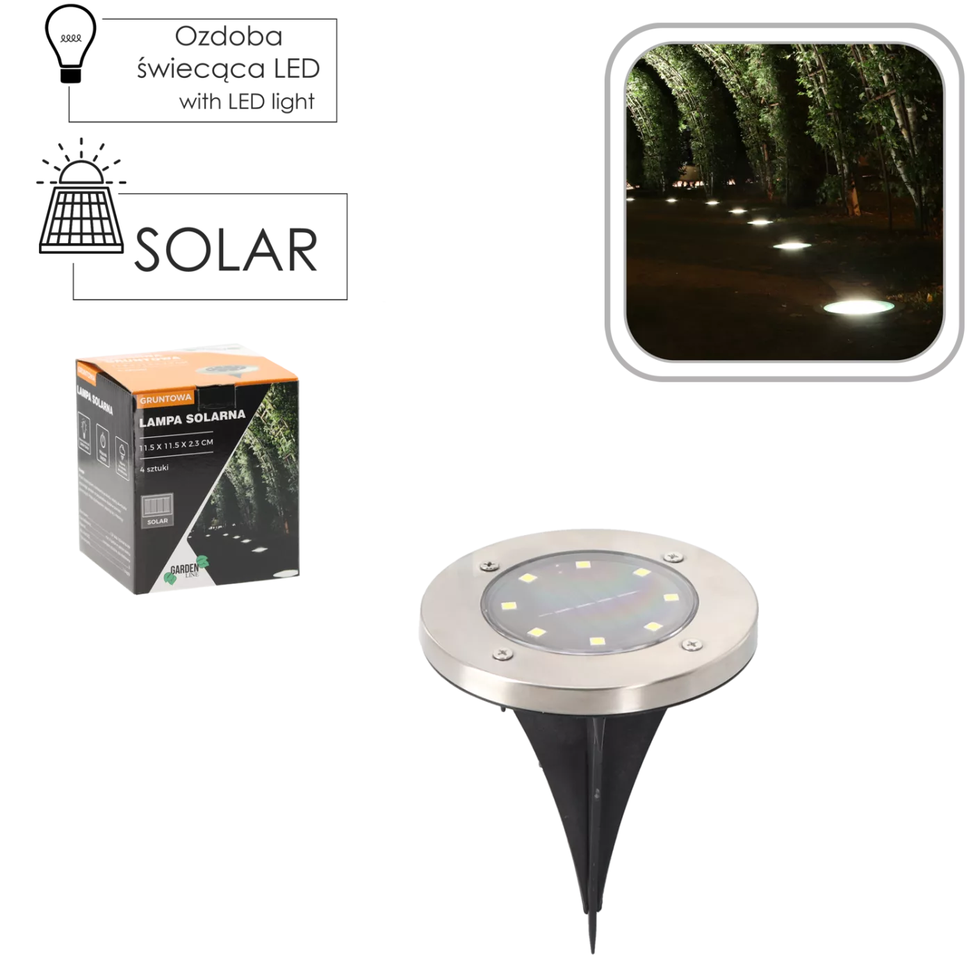 SADA 4 SOLÁRNÍCH NÁSTĚNNÝCH SVÍCENŮ STŘÍBRNÝCH 11,5 x 11,5 x 2,3 CM