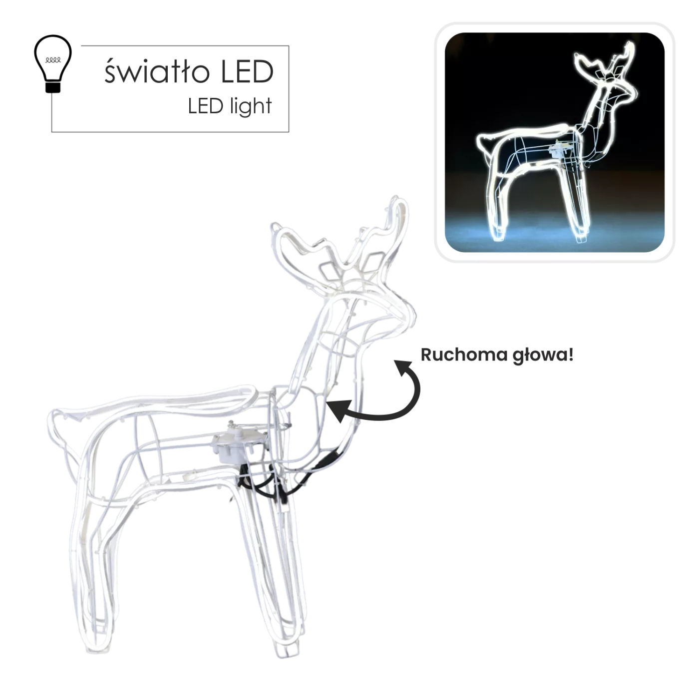 Vianočný sob s pohyblivou hlavou neon LED 64 x 22 x 70 cm studená biela