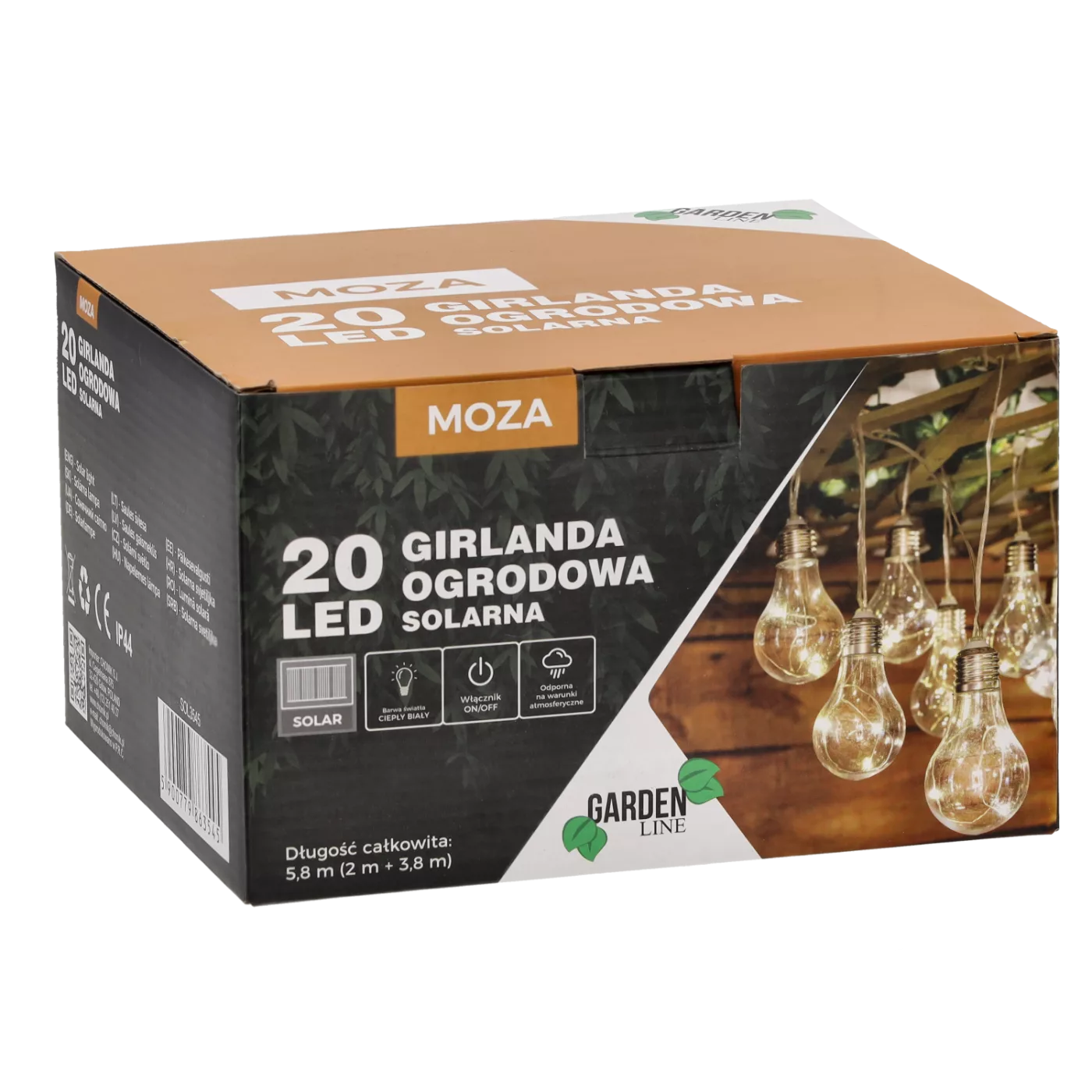 Solární girlanda zahradní 5,8 m s 20 LED teplá bílá