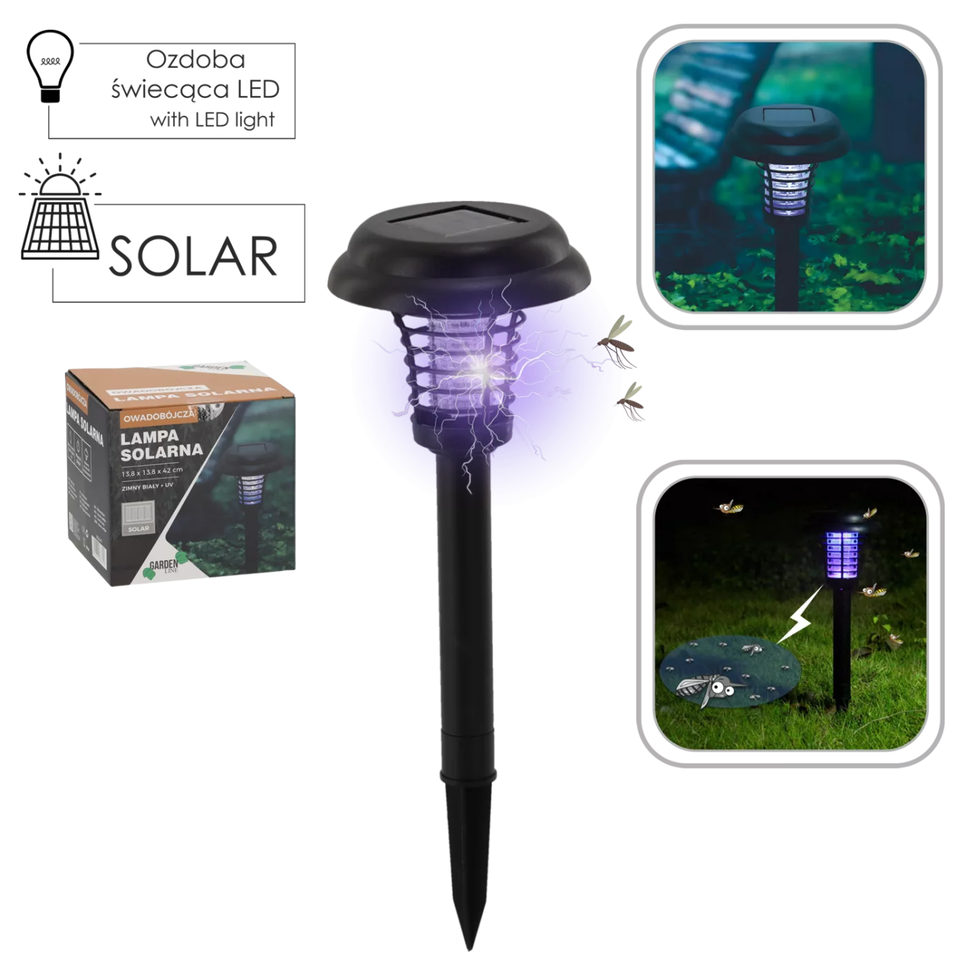 Solární lampa proti hmyzu 13,8 x 13,8 x 42 cm