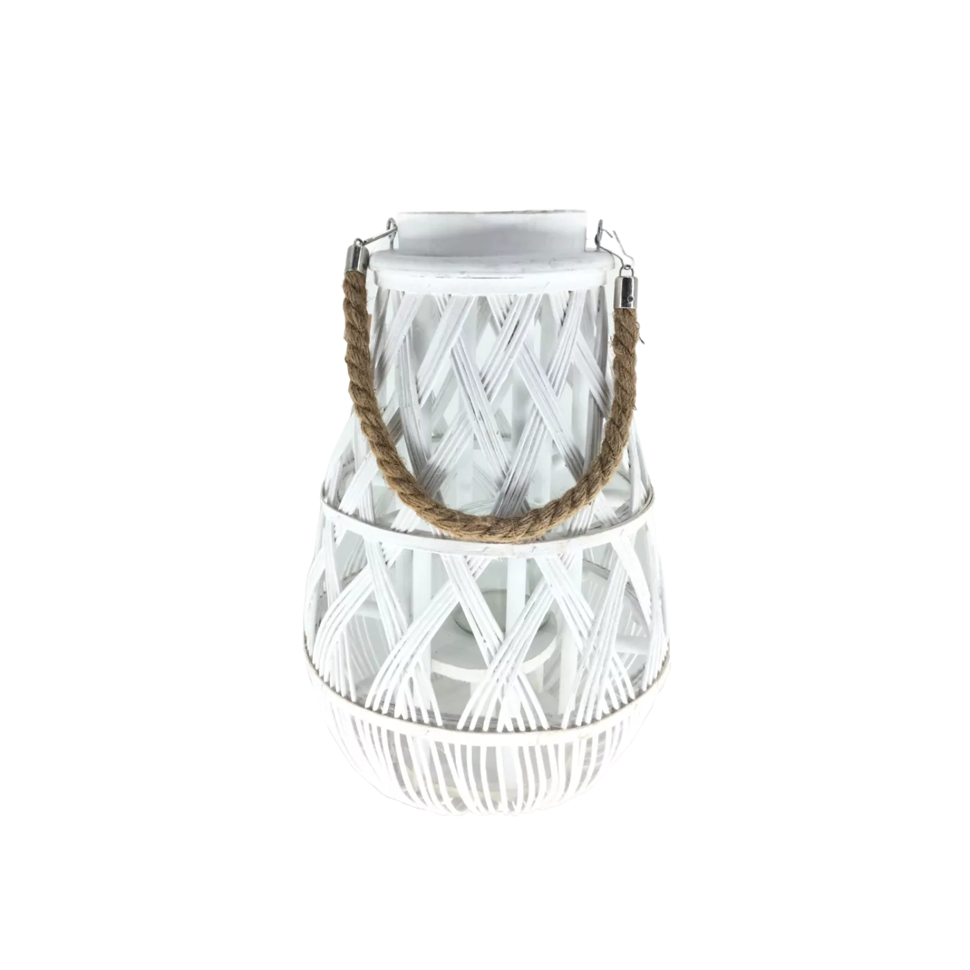 Lampion bílý se skleněným vložením 24 x 55 cm