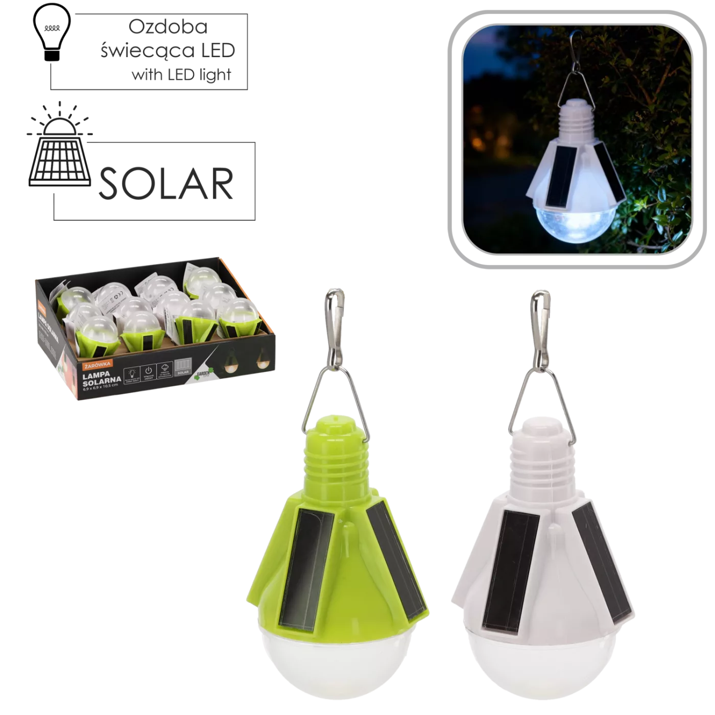 SOLÁRNÍ LAMPA 6,9 x 6,9 x 10,5 CM LED ŽÁROVKA STUDENÁ BÍLÁ MIX BARVY disp=12ks