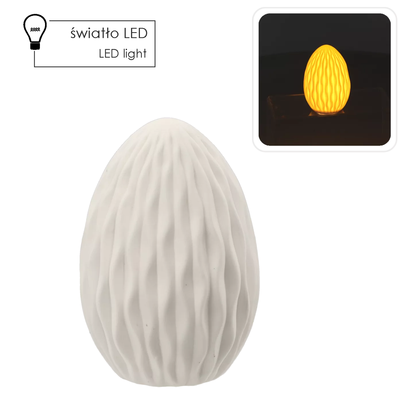 Velikonoční dekorace vejce keramické bílé s LED 9,5 x 9,5 x 14 cm