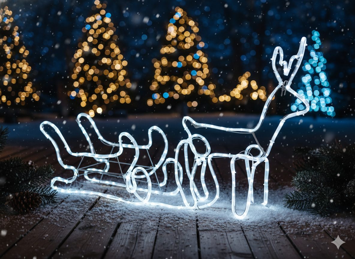 Vánoční sobí spřežení s LED osvětlením 120 x 27 x 66 cm studená bílá