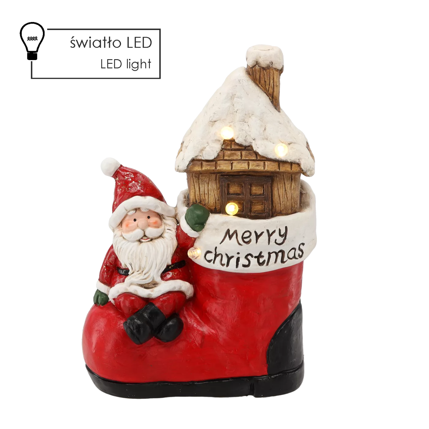 Vánočná figurka Svatý Mikuláš "Merry Christmas" s LED 28,2 x 17 x 42 cm