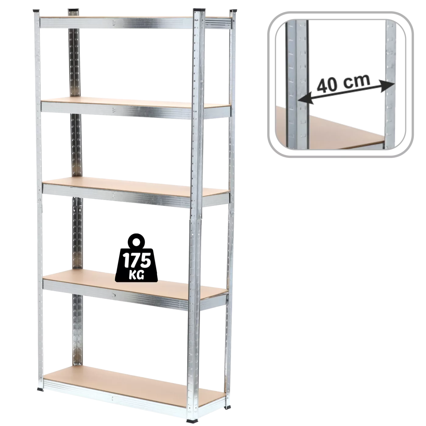 Regál pětiposchoďový 200 x 90 x 40 cm, nosnost poloviny 175 kg