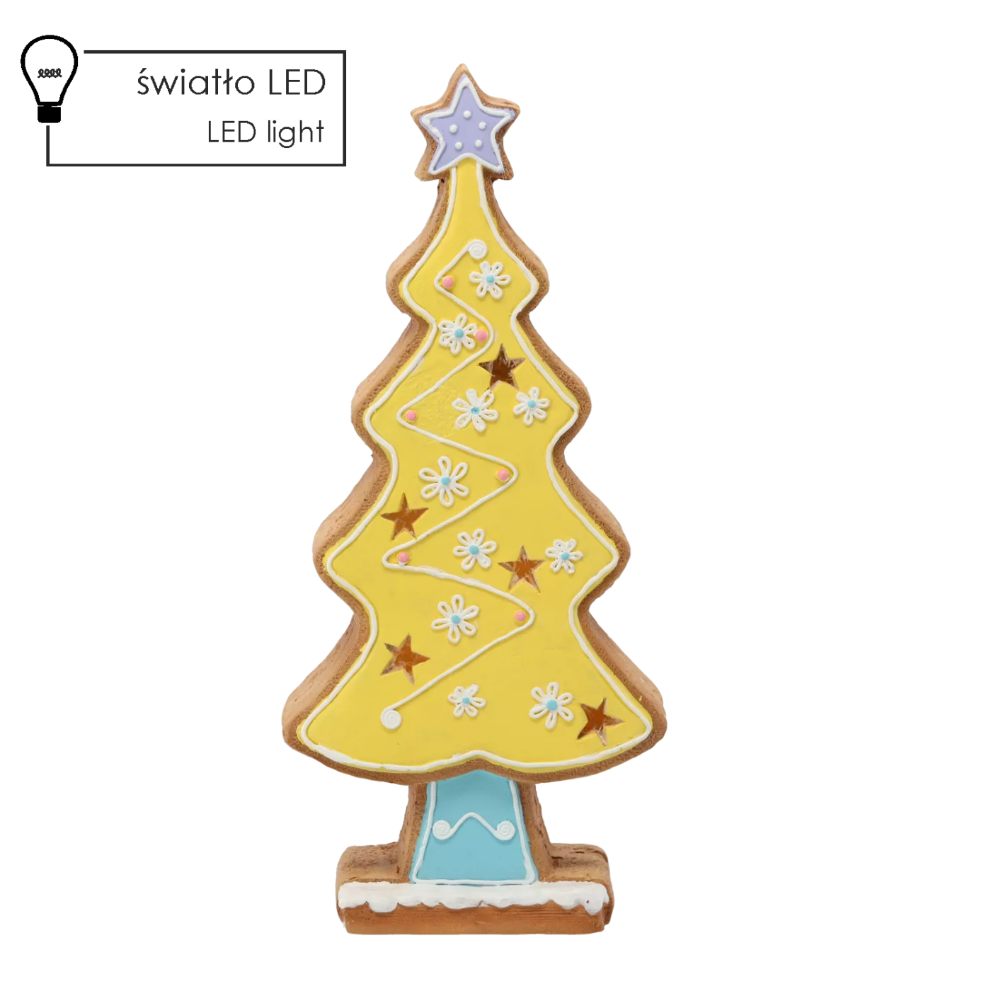 Vánoční figurka stromeček z perníku žlutý s LED 23,8 x 9,8 x 53,6 cm