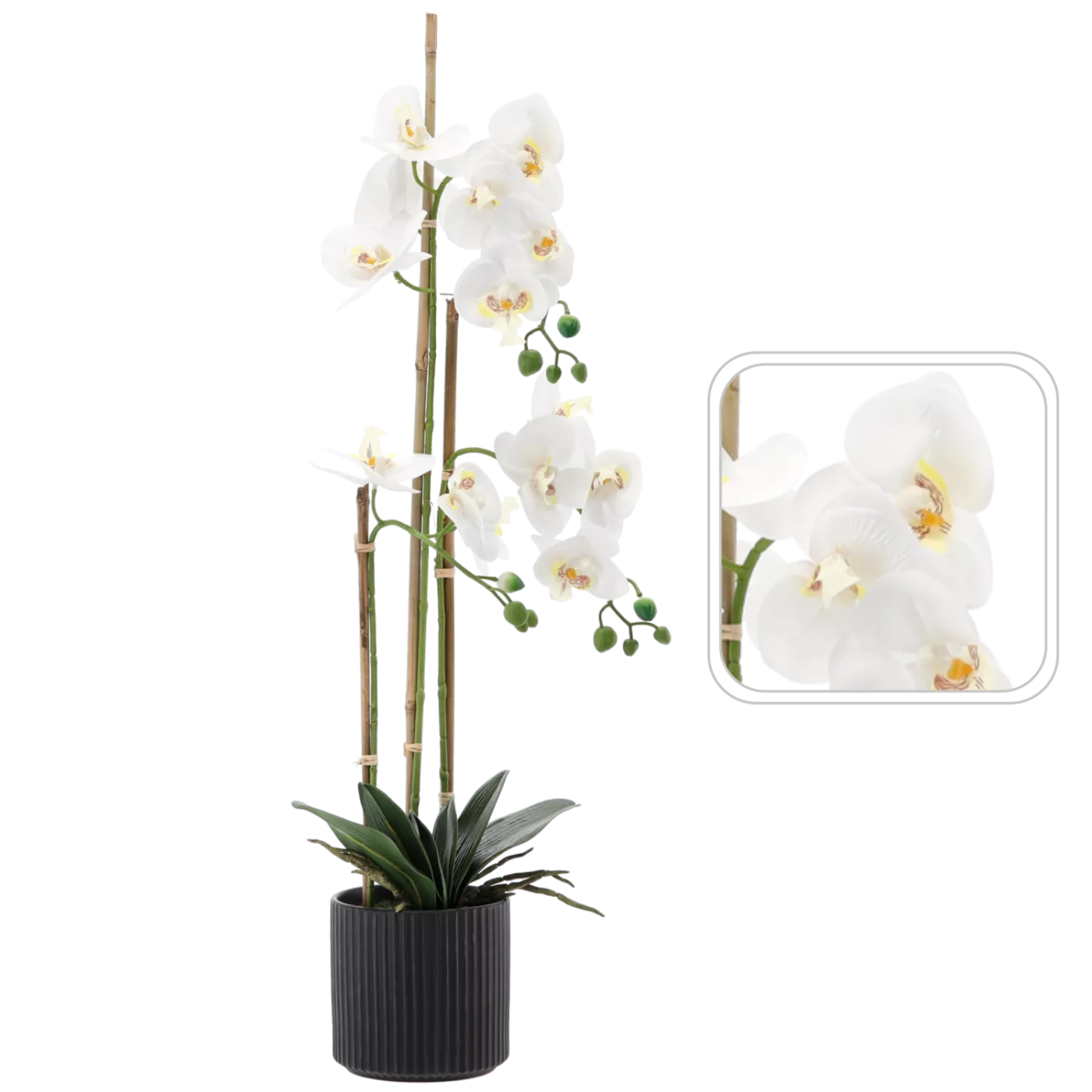 Umělá orchidej bílá 77 cm v černém květináči, sada 2 ks