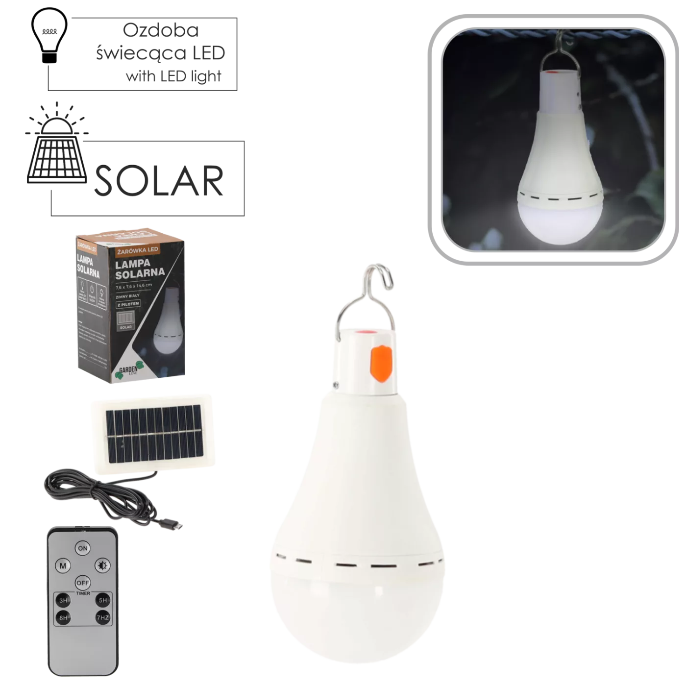 SOLÁRNÍ LAMPA 7,6 x 7,6 x 14,6 CM LED ŽÁROVKA STUDENÁ BÍLÁ