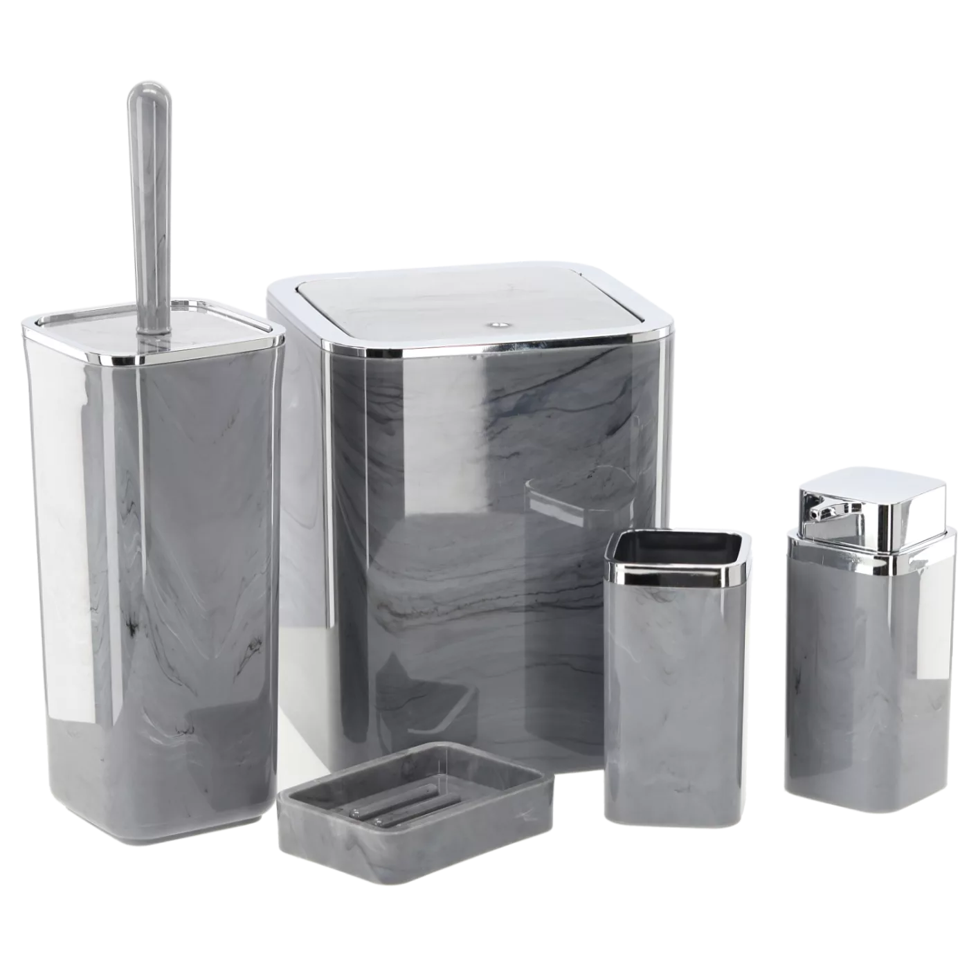 Koupelnová sada 5dílná čtvercová mramor šedá