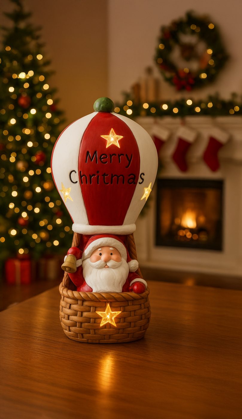 Vánoční figurka Mikuláš v balónu s LED světlem 20 x 20 x 43 cm