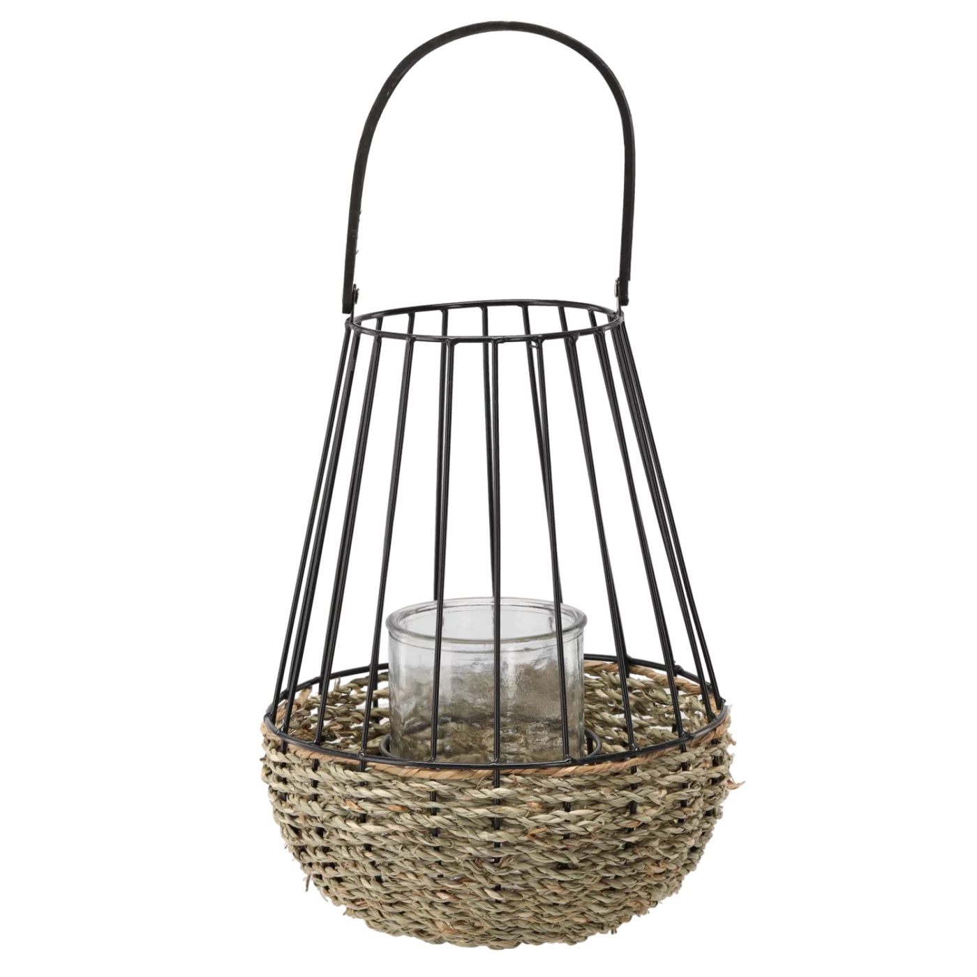 Lampion kovový černohnědý 30/47 cm se skleněnou vložkou