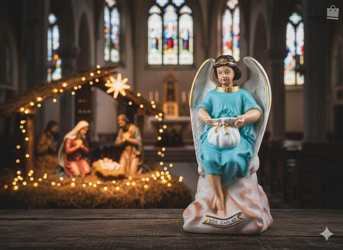 Figurka anděla s pokladničkou 38 cm polyresin