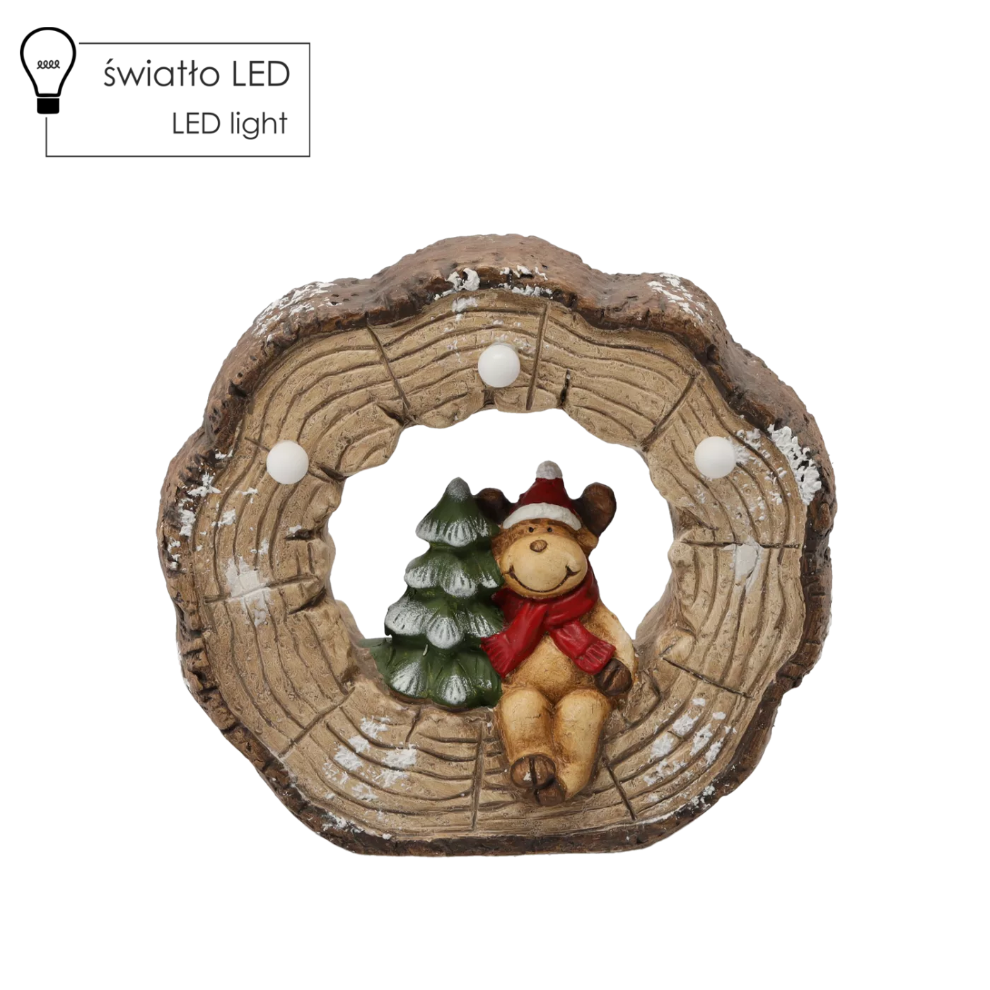Vánoční figurka sob v pařezu s LED světlem 29 x 12 x 26 cm