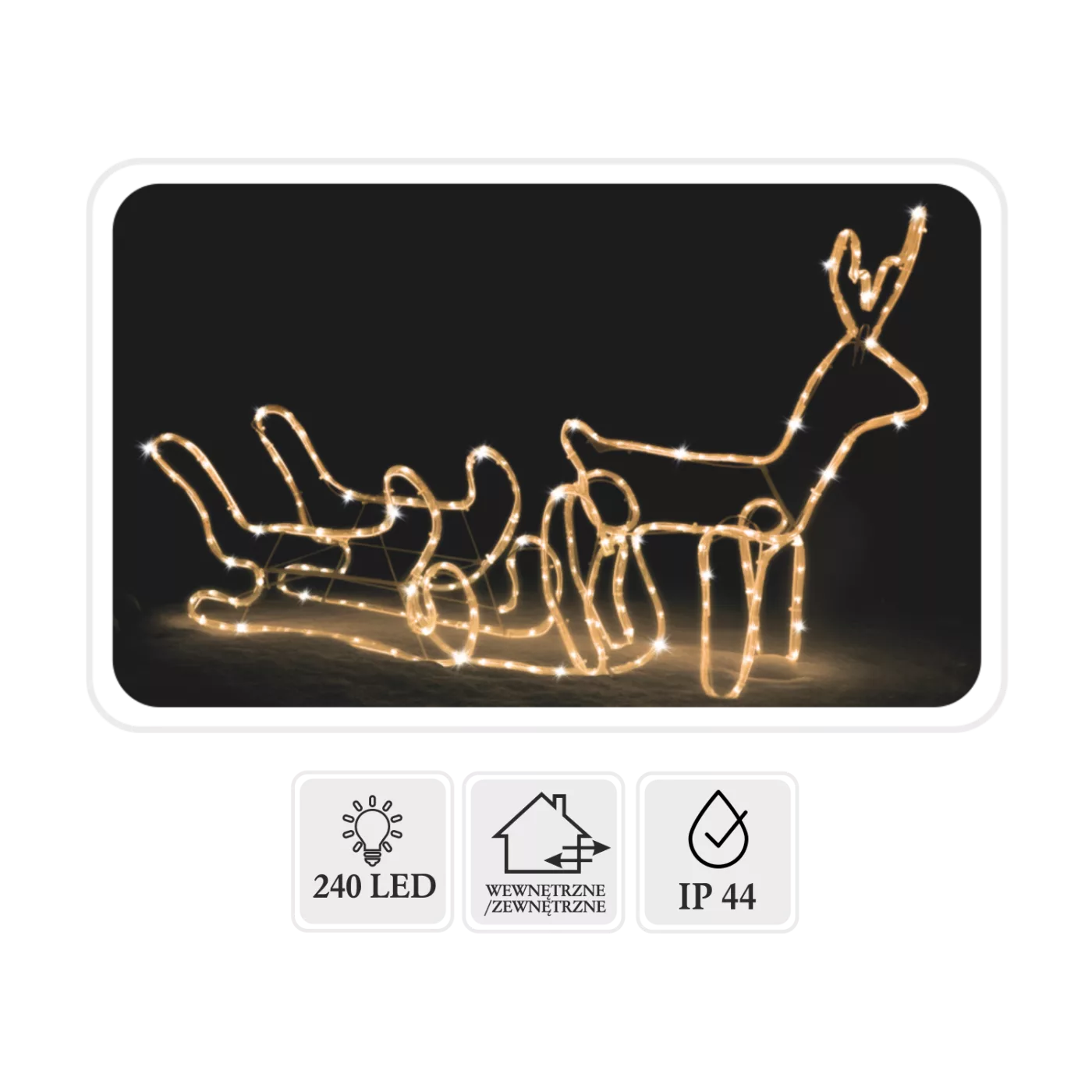 Vánoční sob se saněmi LED 120 x 27 x 66 cm teplá bílá + studený blikací efekt vnitř/venku