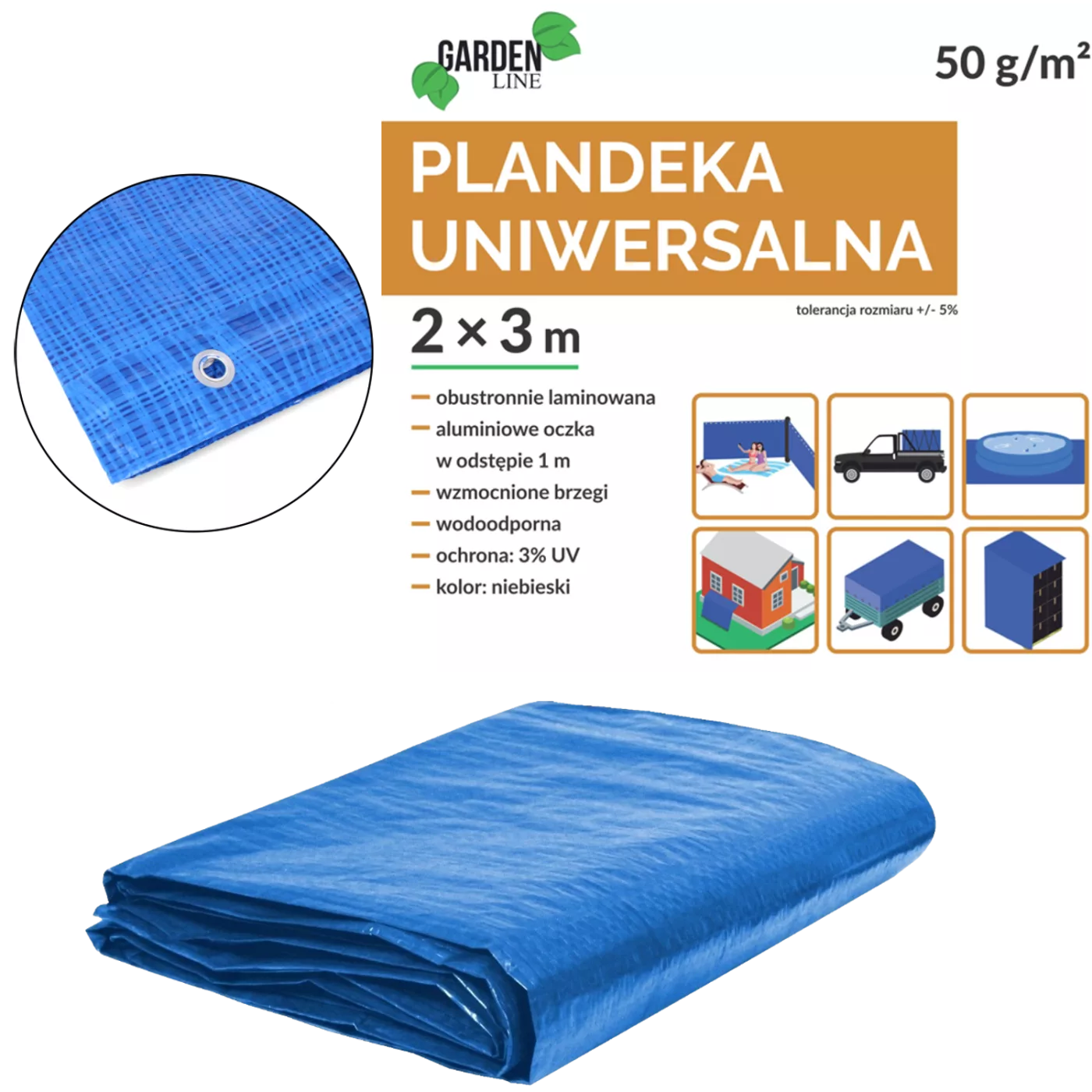 Plachta univerzální 2 x 3 m modrá 50 GSM s UV ochranou