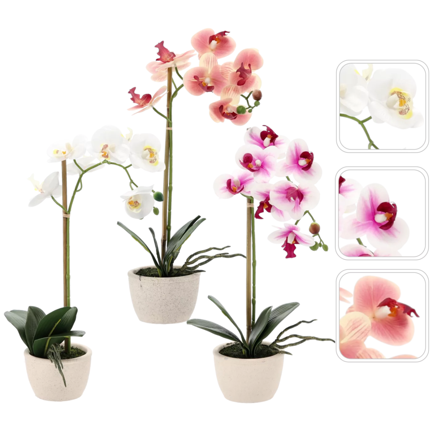 Umělá orchidej v květináči mix 3 barev 43 cm, balení 6 ks