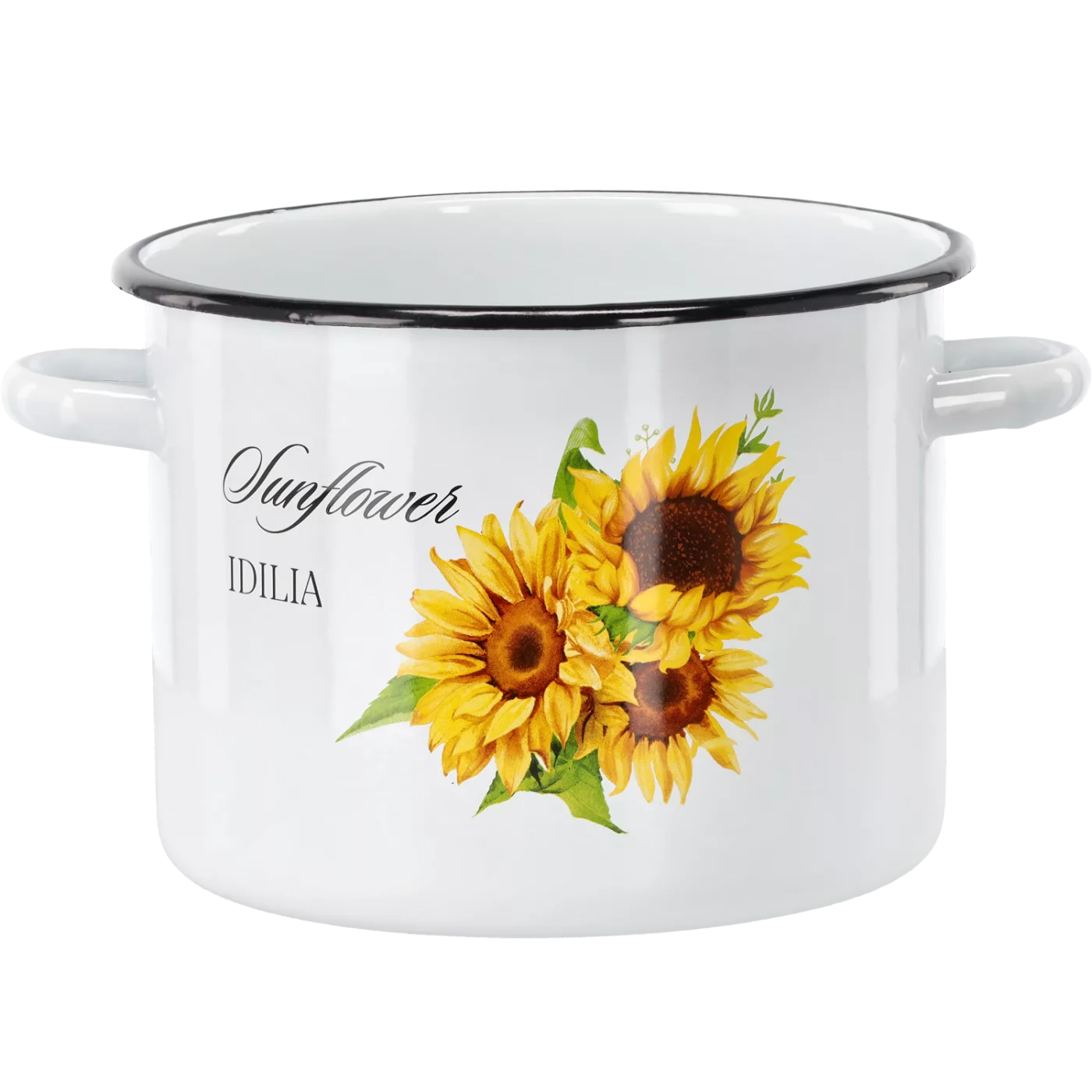 Smaltovaný hrnec bílý se slunečnicí 22 cm, 5,5 l