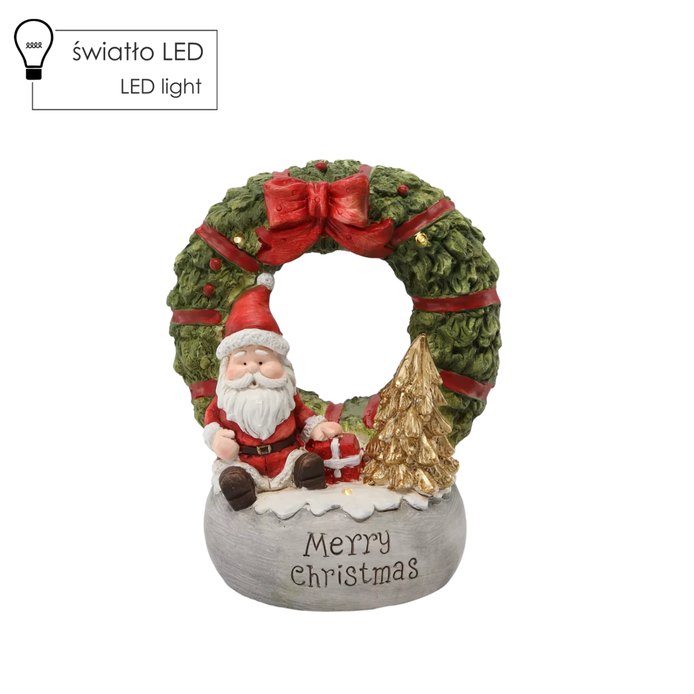 Vianočná figurka veniec s Mikulášom LED "Merry Christmas" 22 x 21 x 40 cm
