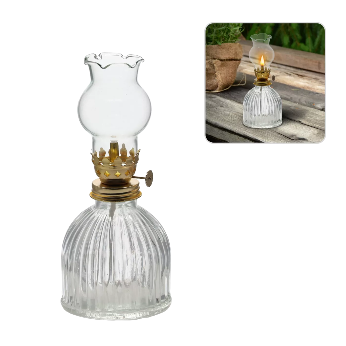Naftová lampa se skleněným tělem 7,7 x 7,7 x 17,5 cm