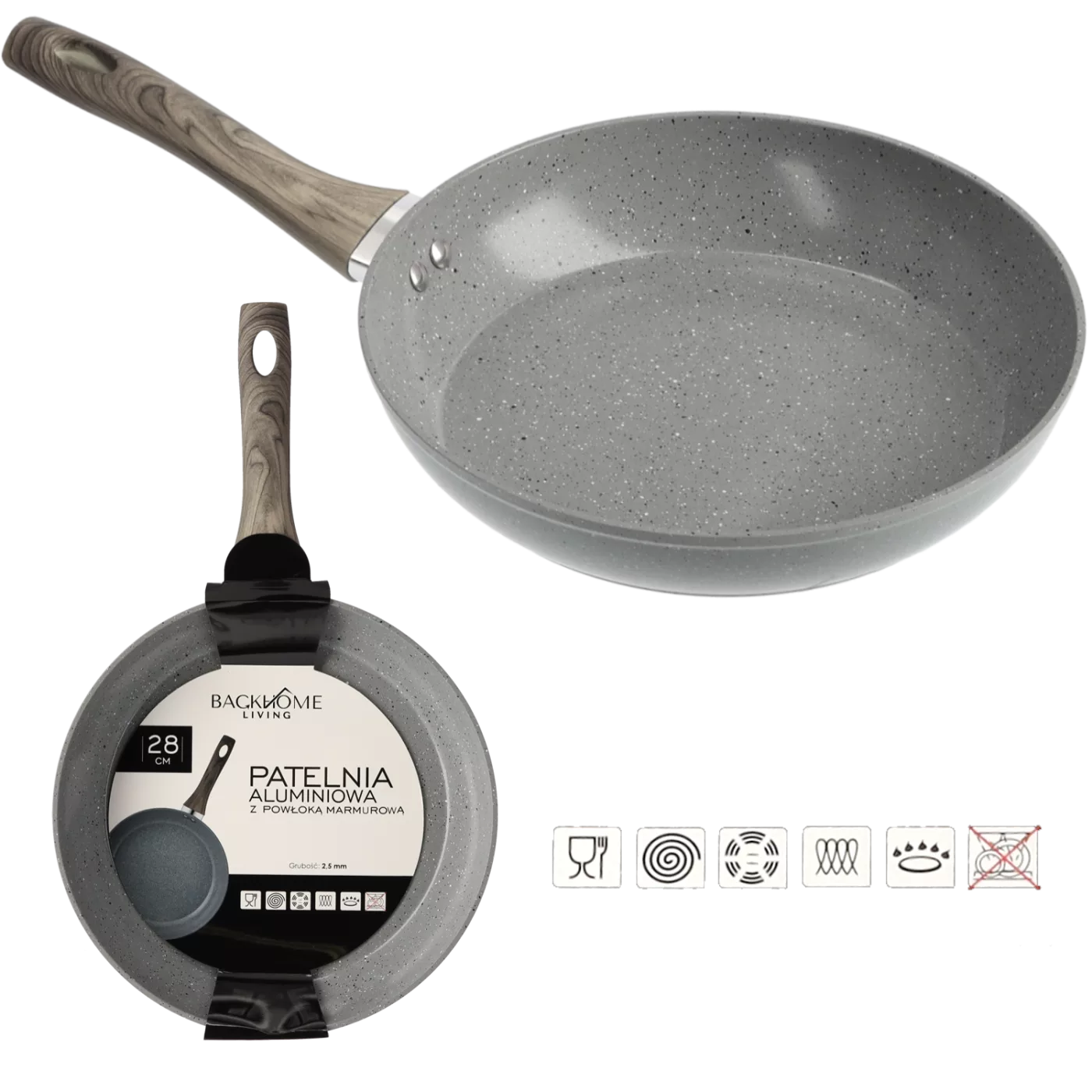 HLINÍKOVÁ PÁNVIČKA 28 CM 2,5 MM S MARMOROVOU VRSTVOU *7619