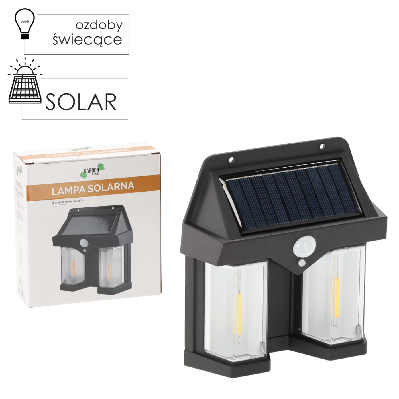 Solární LED lampa s čidlem pohybu 14,4 x 4,7 x 14,9 cm