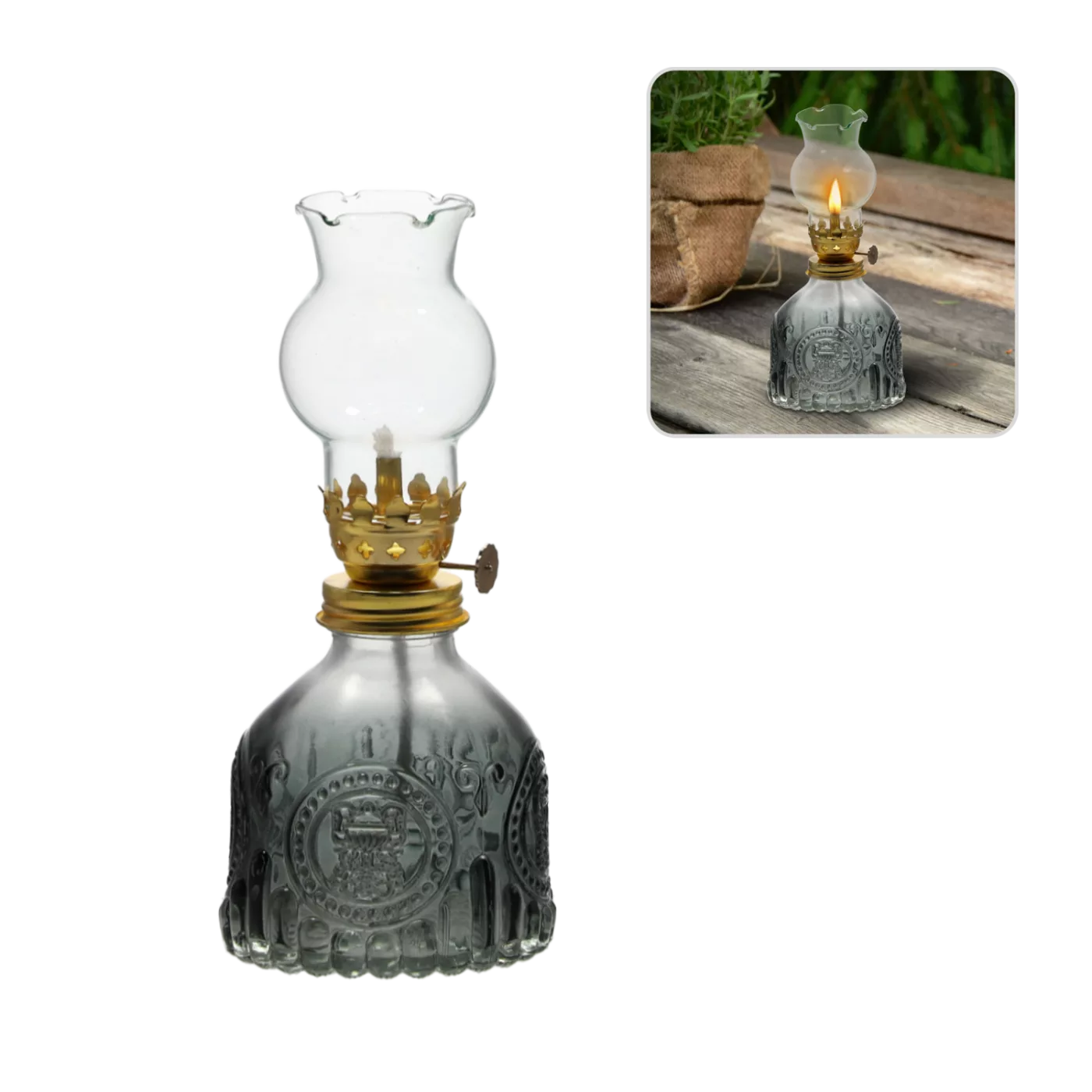 Naftová lampa skleněná 7,7 x 7,7 x 17,5 cm