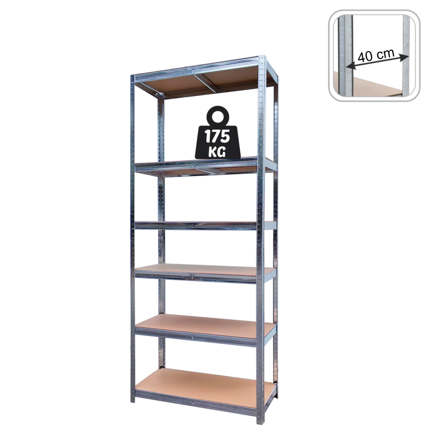 Kovový regál 6-poličkový 180 x 90 x 40 cm, nosnost police 175 kg