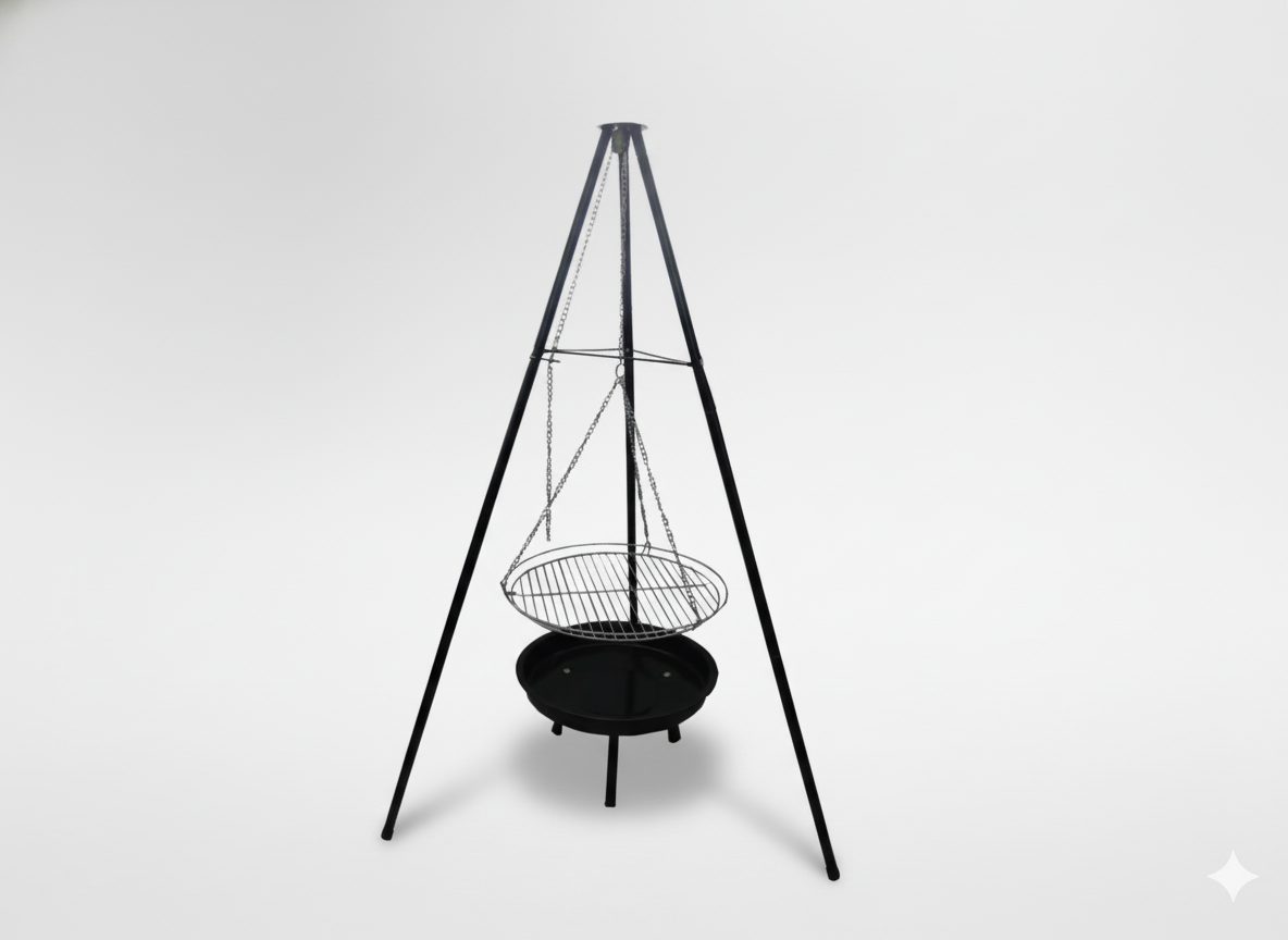 Závěsný grill regulovatelný na stativu 95 x 95 x 147 cm
