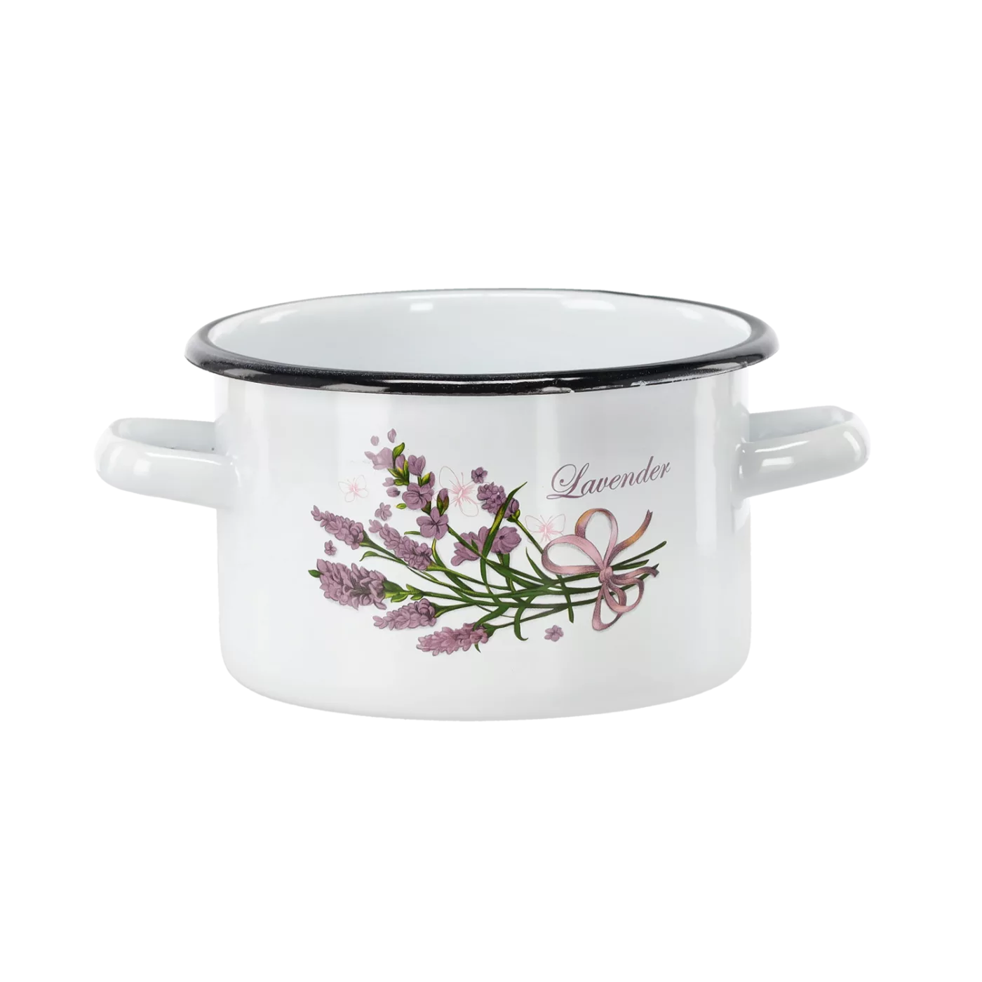 Emailový hrnec 2 l 16 cm bílý levandule *4352