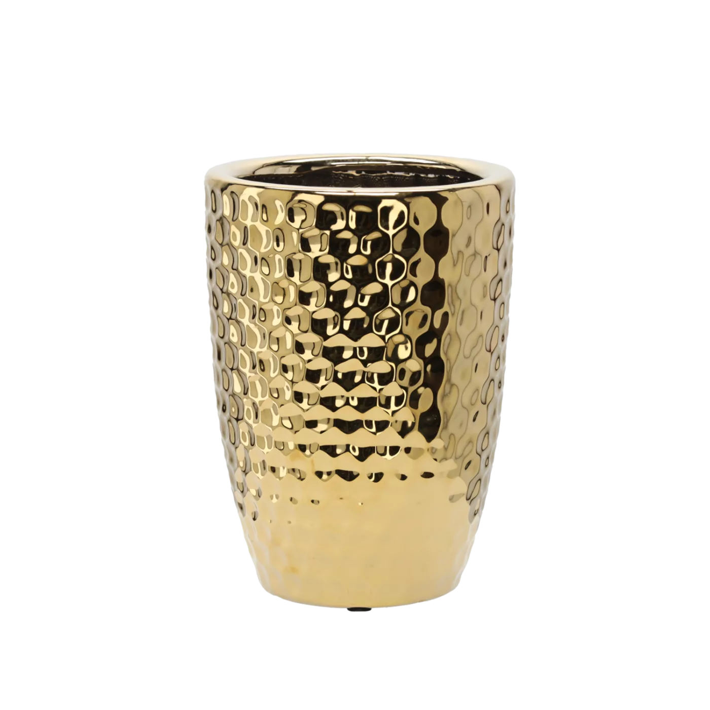 Obal na květináč keramický 25,5 x 25,5 x 34,5 cm zlatý se vzorem