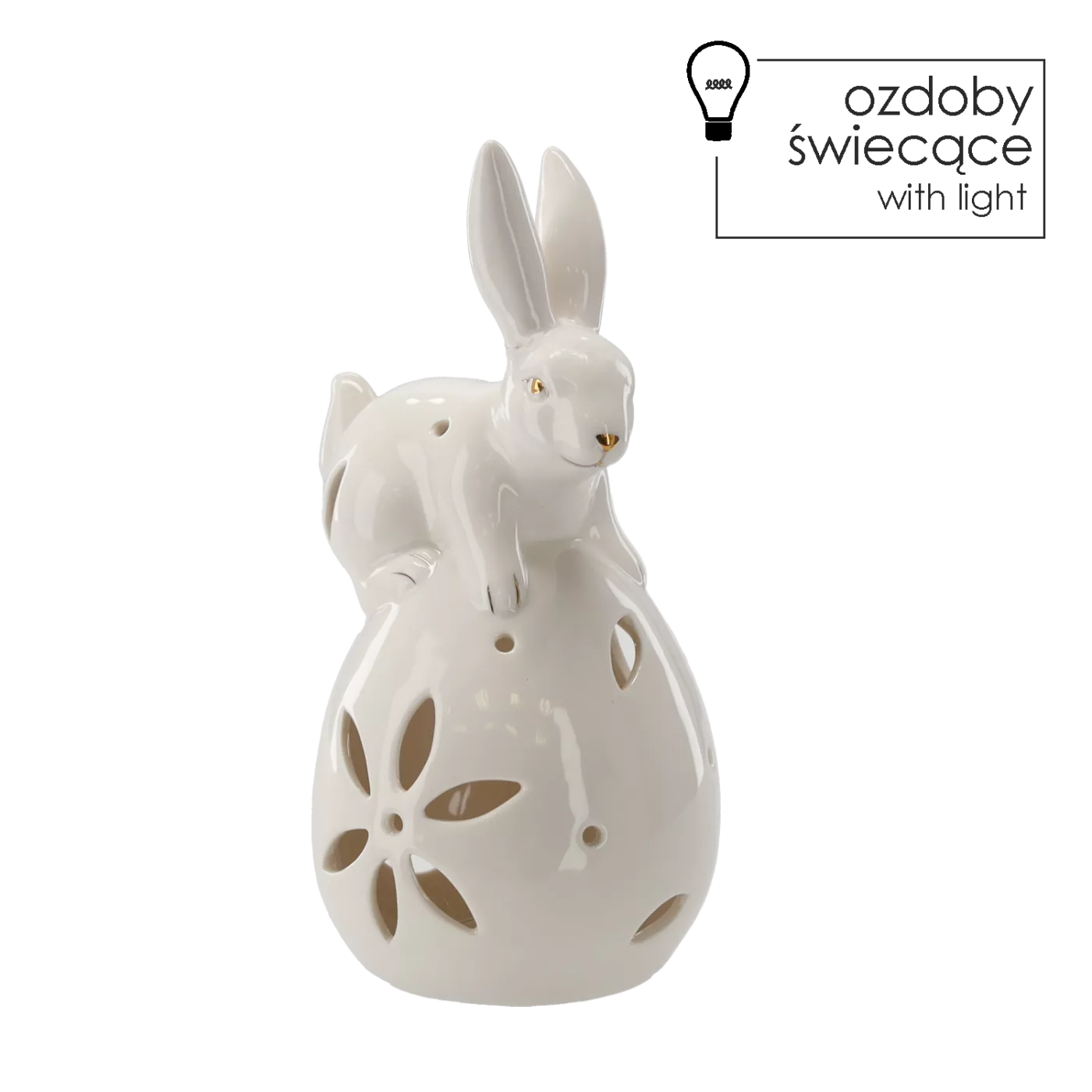 Velikonoční figurka – keramický zajíček na vajíčku 12 x 10,1 x 20,6 cm s LED