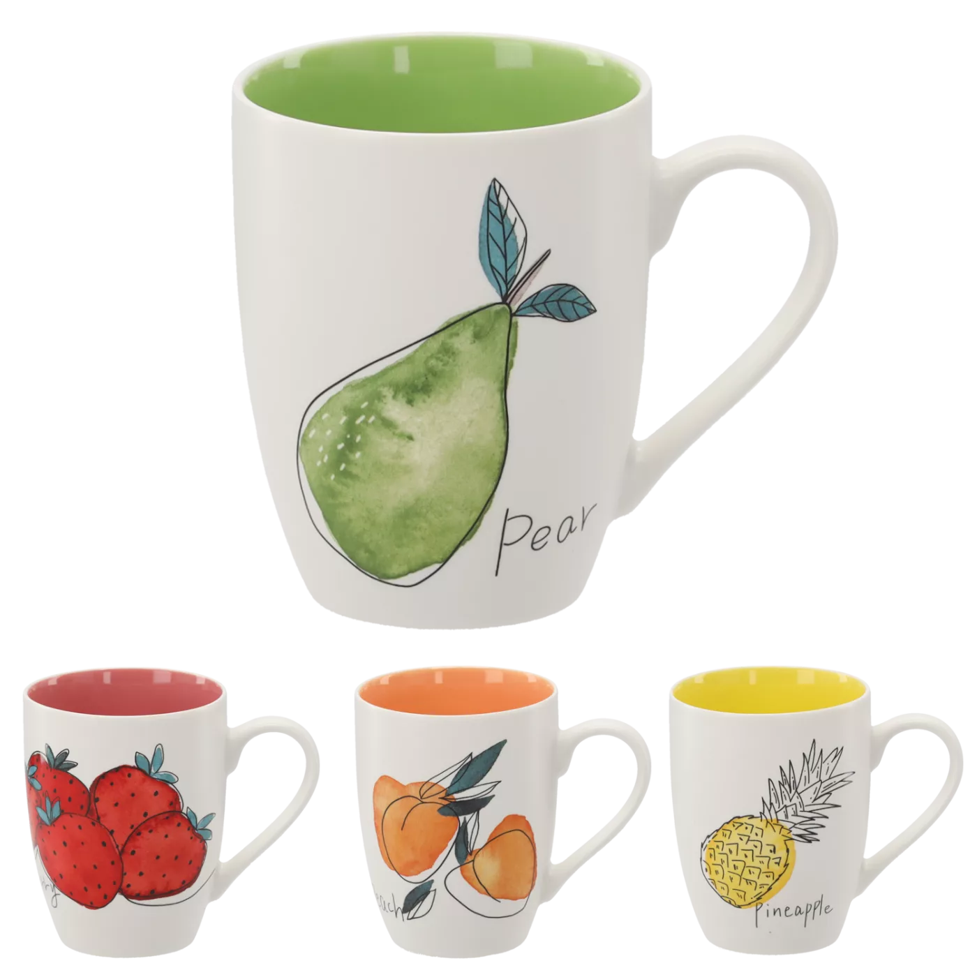 Porcelánový hrnek 340 ml ovoce, barevný střed, mix vzorů
