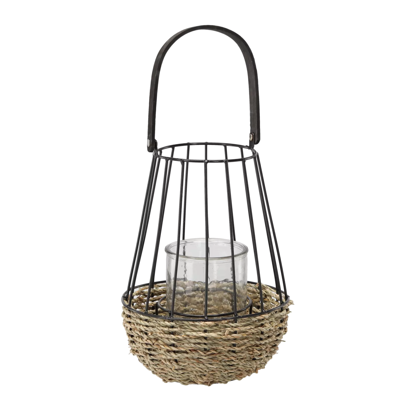 Lampion kovový černo-hnědý 26/41 cm se skleněnou vložkou