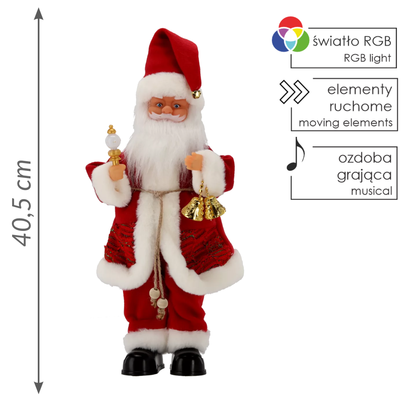 Děd Mráz se svíčkou hrající 40,5 cm
