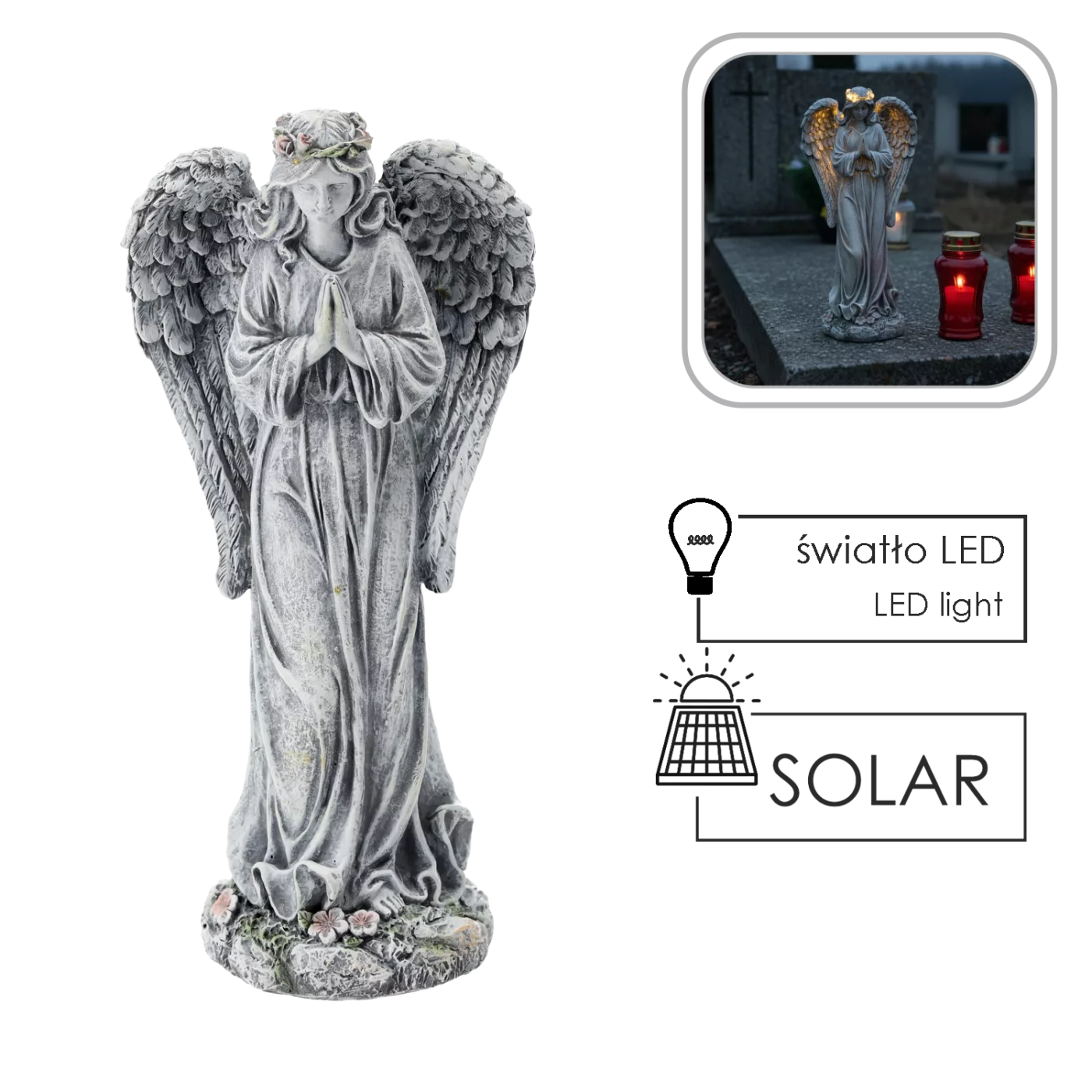 Figurka anděla se LED světlem 15,5 x 10,5 x 34,5 cm