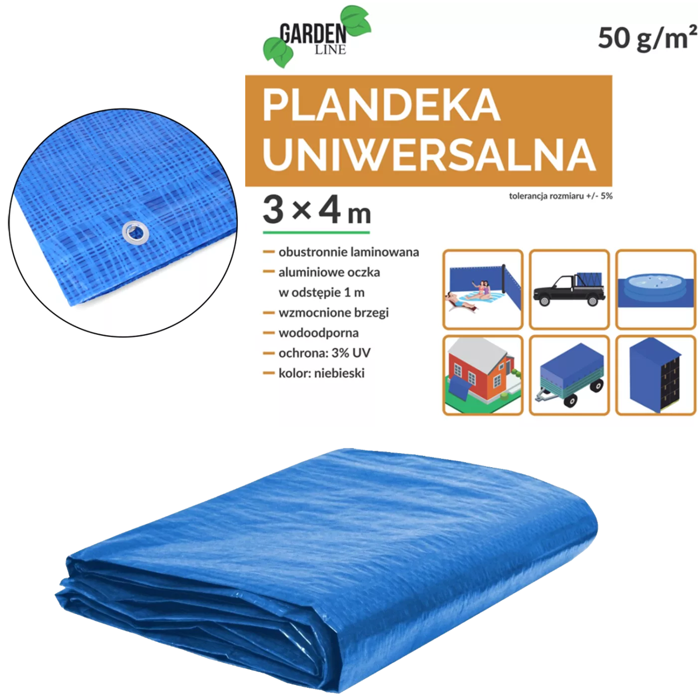 Plachta univerzální modrá 3 x 4 m 50GSM s UV ochranou