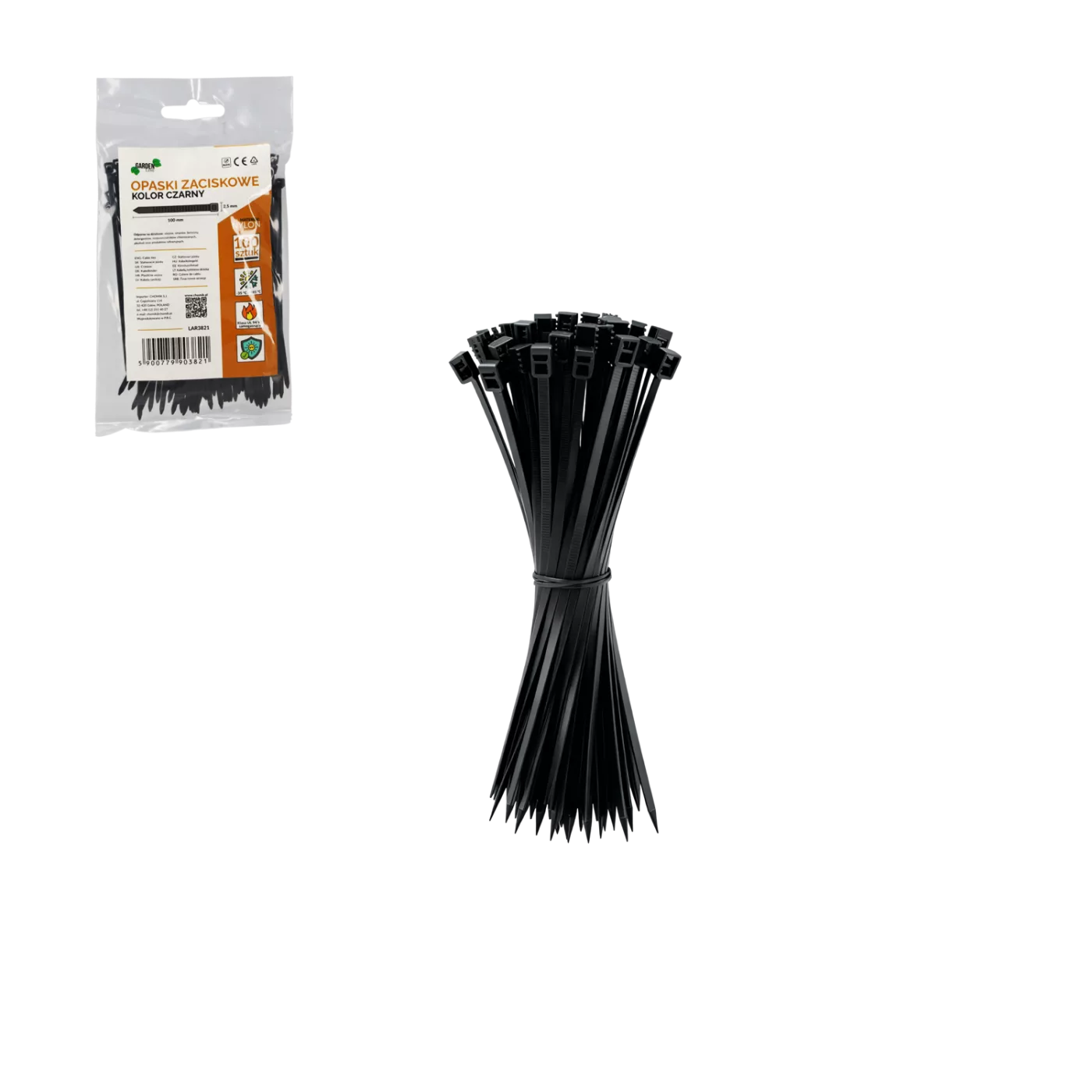 Sada 100 stahovacích pásek 2,5 x 100 mm černé