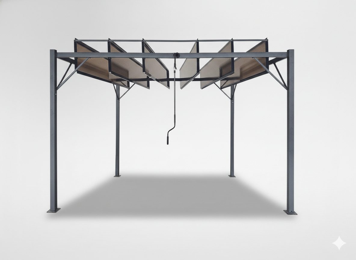 Pergola zahradní bioklimatická s pohyblivými lamely z polykarbonátu 3 x 3 m hnědá