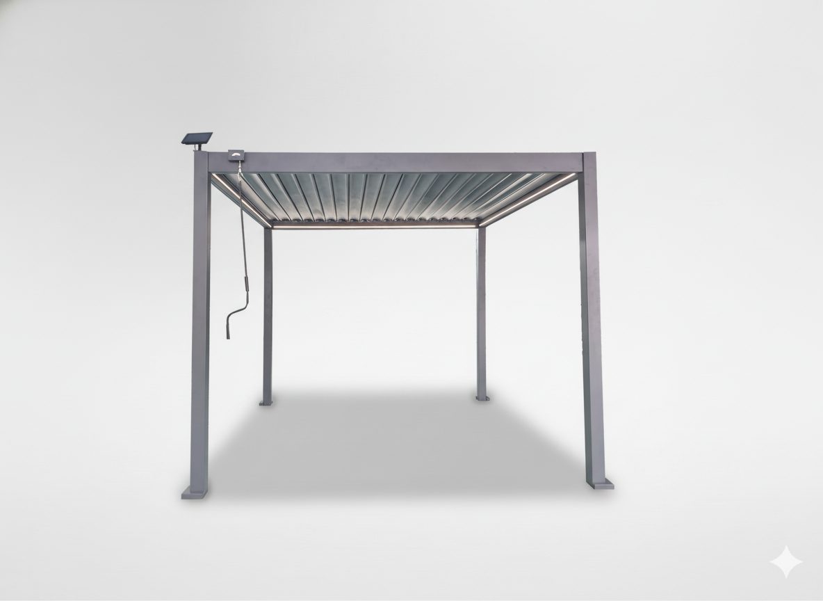Pergola zahradní hliníková šedá s LED 3 × 3 × 2,5 m