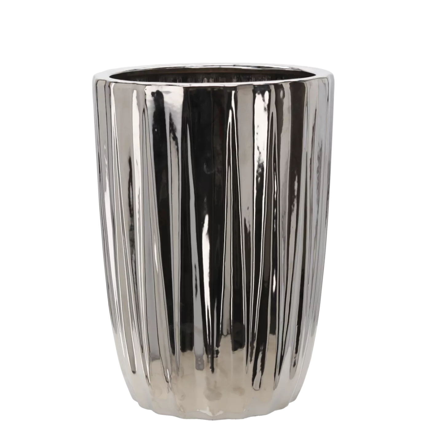 Obal na kvetináč keramický 31,5 x 31,5 x 44,5 cm strieborný s drážkami
