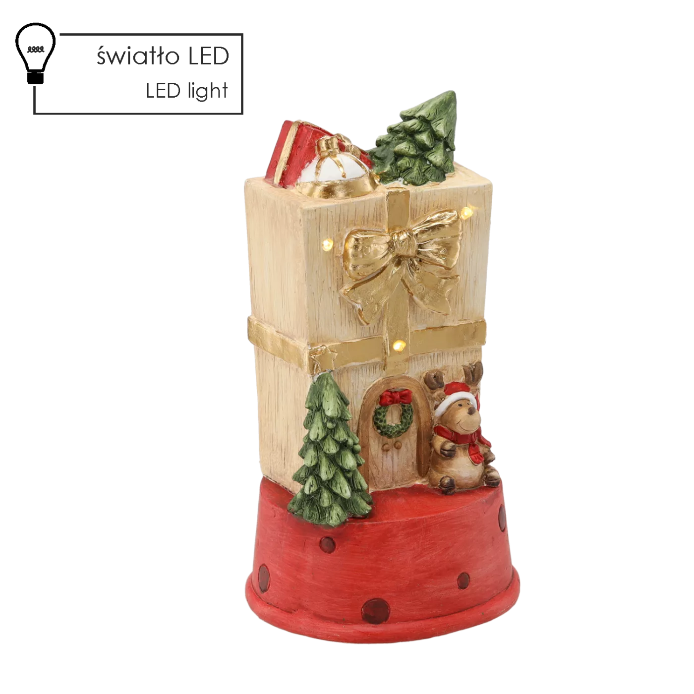 Vánoční figurka domek s sobem a LED osvětlením 22 x 21 x 40 cm