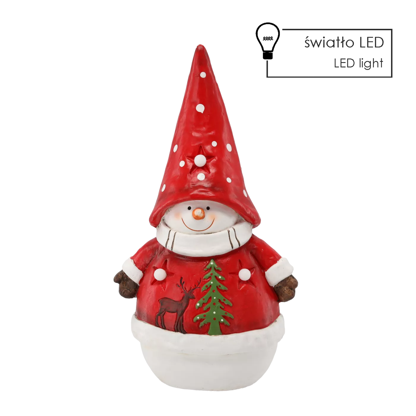 Vánočních figurka sněhulák v čepici se LED osvětlením 28,5 x 18 x 51,5 cm