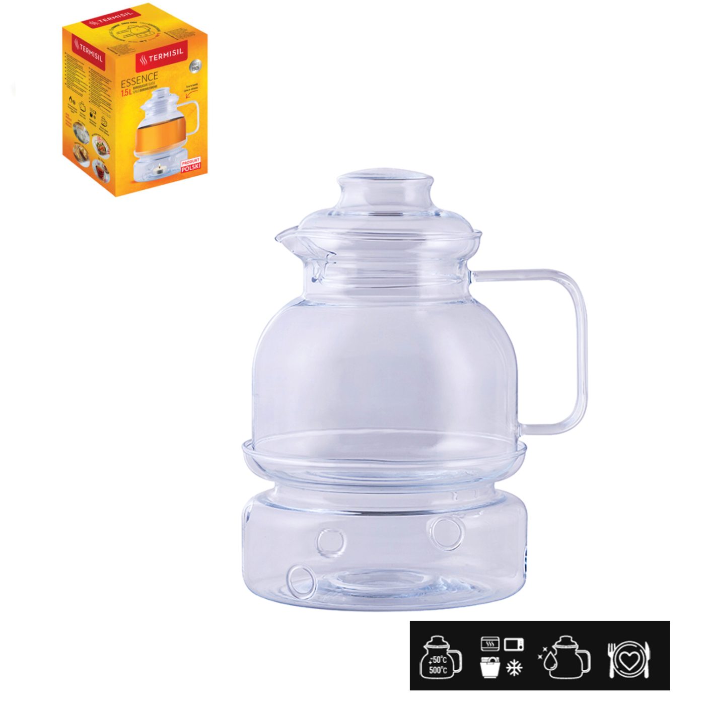 Džbán 1,5 l s přímou rukojetí, skleněným víkem a ohřívačem